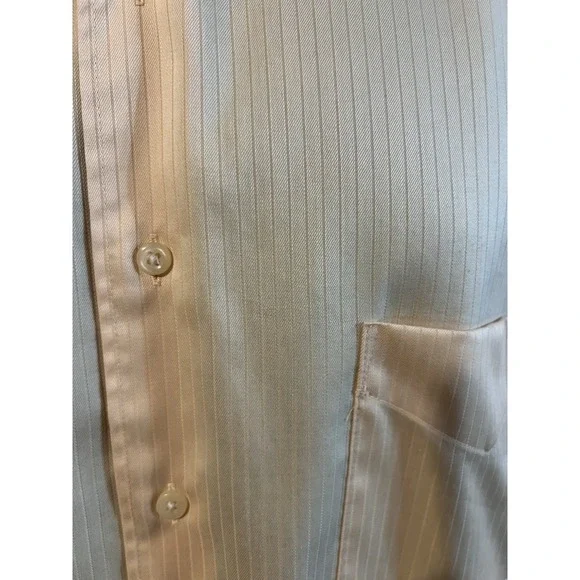 Arrow Men's  Long Sleeve Satin & Twill Dress Shirt Xl 17 34/35  Mango Pin Stripe - Picture 5 of 14
